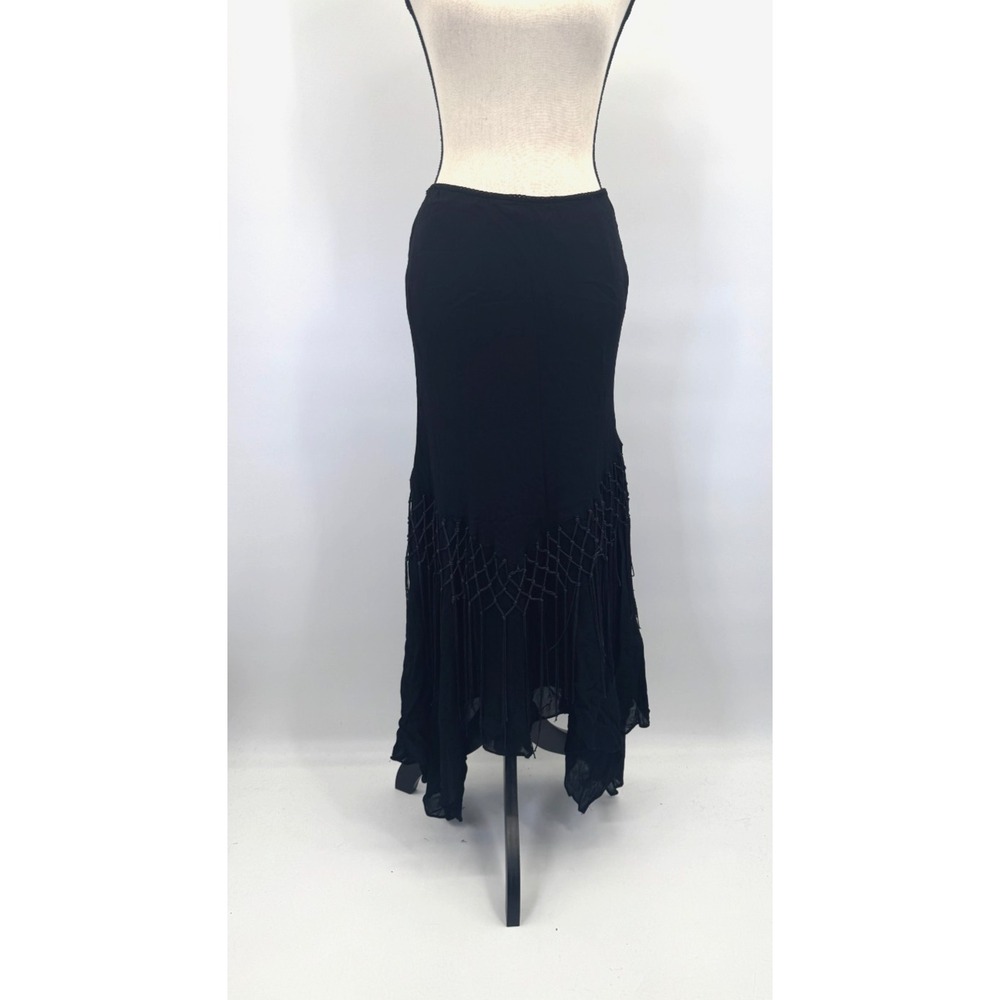 VTG Whimsigoth Dressbarn Lattice Fringe Asymmetrical Maxi Skirt L Dark Cottage